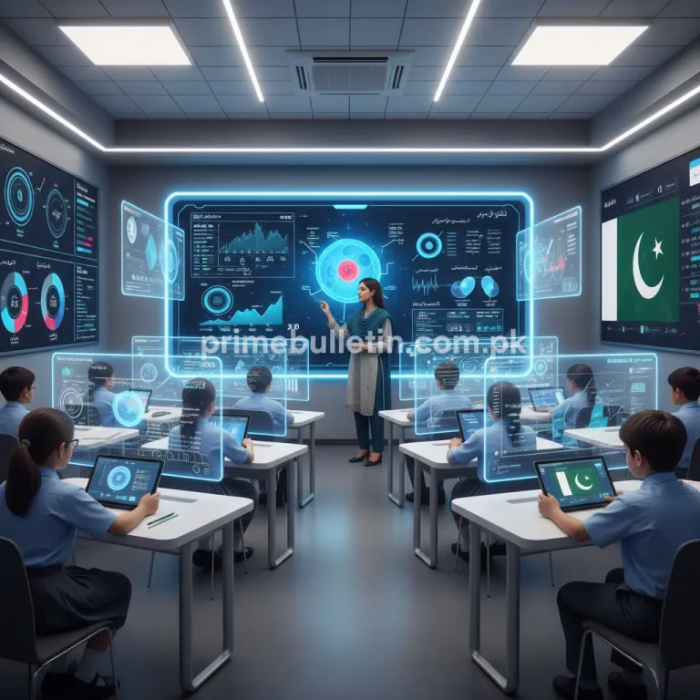 Students learning through AI-based digital classroom in Pakistan 2025 under new education reforms and smart learning initiatives