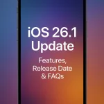 iPhone screen displaying Apple iOS 26.1 Liquid Glass interface with updated design, Siri AI features, and global language support — showcasing Apple’s sleek 2025 update for faster performance and smarter user experience.