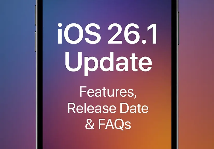 iPhone screen displaying Apple iOS 26.1 Liquid Glass interface with updated design, Siri AI features, and global language support — showcasing Apple’s sleek 2025 update for faster performance and smarter user experience.