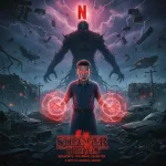 Stranger Things Season 5 poster showing Eleven and Vecna in Hawkins, Netflix final season 2025