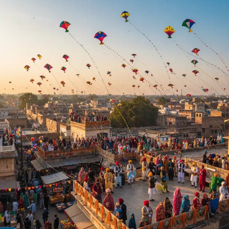 Basant 2026 festival in Lahore with colorful kites and crowd enjoying kite-flying