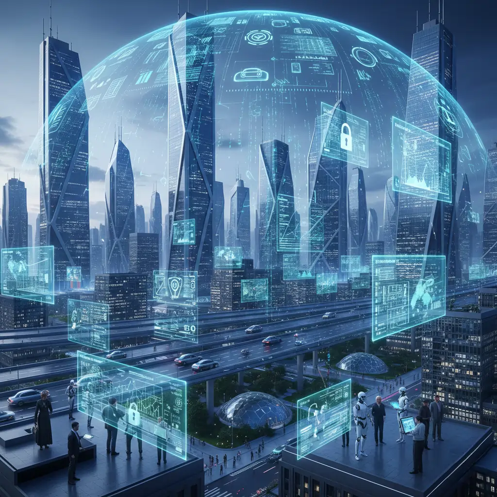 Technology trends 2026 showing AI, automation, cybersecurity, and smart digital innovation